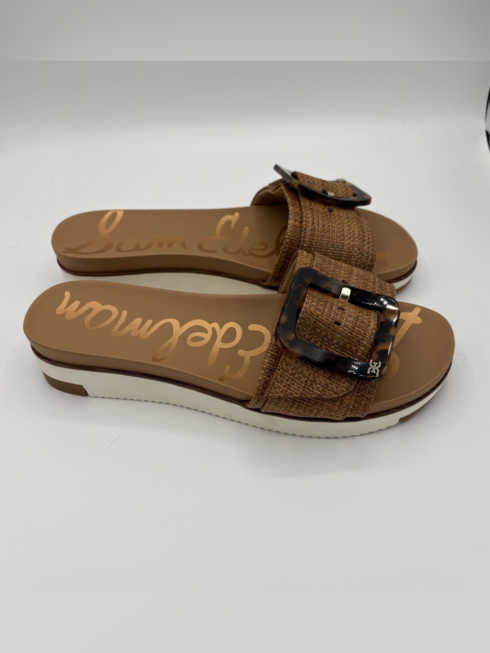 Sam Edelman Ariane Slide Sandal - Cuoio Weave Size 9.5 Exaggerated Buckle